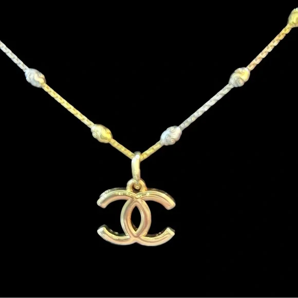 CC Logo Luxe-Inspired Pendant On Tri-Tone Sterling/Gold/Rose Gold Chain✨NWOT✨ - Picture 2 of 6
